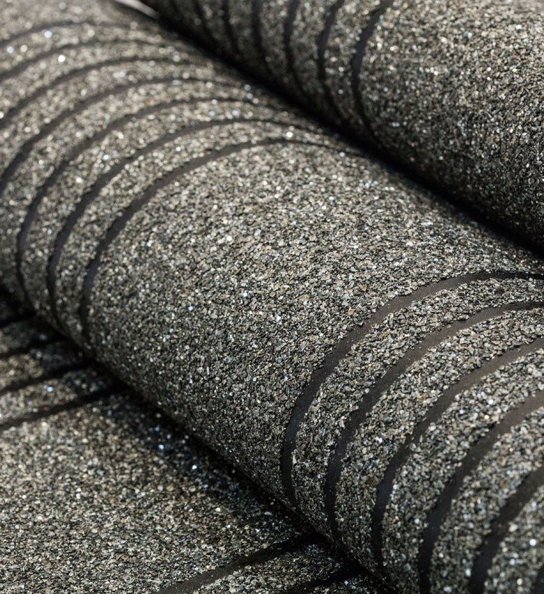 Mica MS Stripe Wallpaper (Black With Sliver Glitter) - MSS59