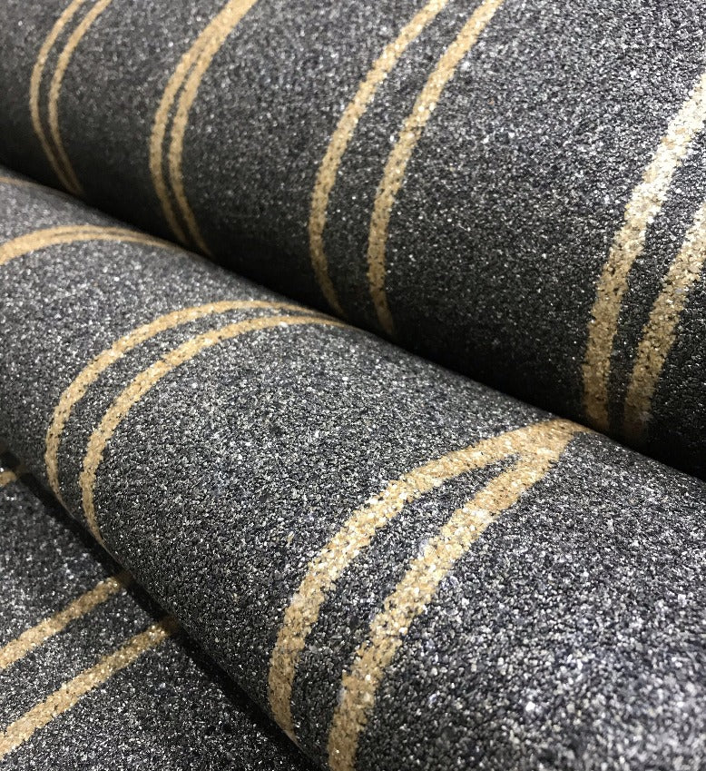 Mica Curve Glitter Wallpaper (Black With Gold Glitter) - MSC59