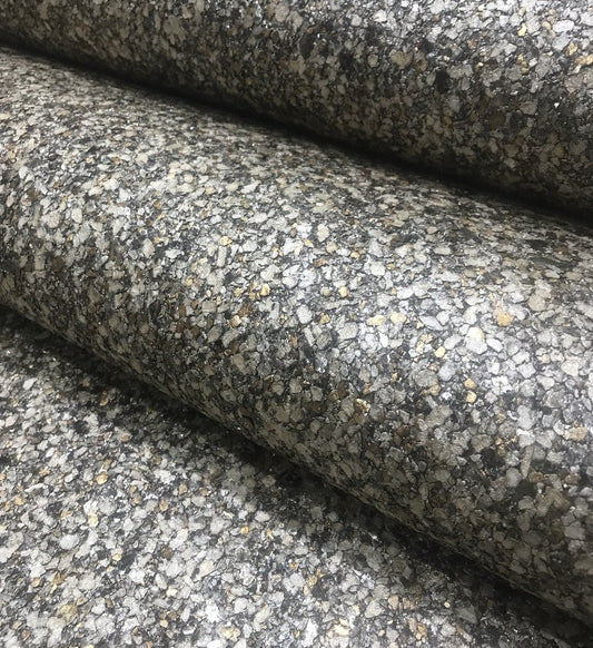 Mica High Gloss Pebble Wallpaper - Anthracite (Silver/Gold Pebble) - ML59